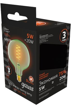 лампа филаментная GAUSS green flexible 5Вт Е27 LED 190Лм 1800К G125 шар