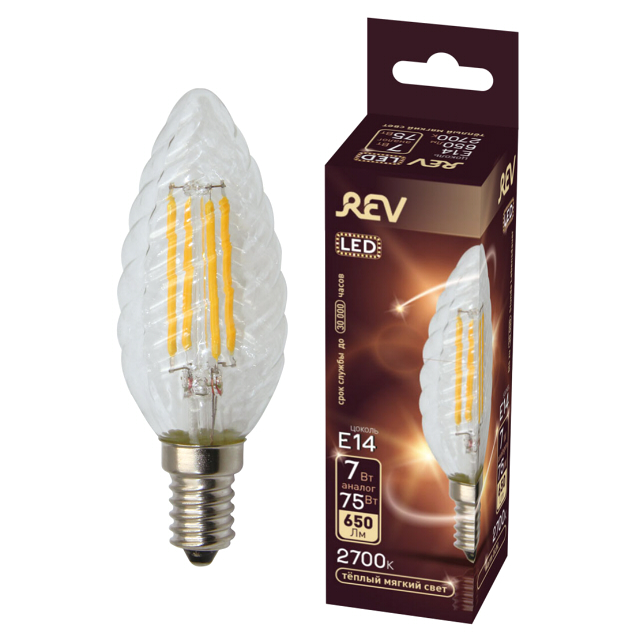 Где купить лампа филаментная REV 7Вт E14 560лм 2700K 220В свеча витая CW37 Rev 