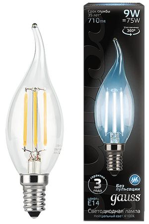 лампа филаментная GAUSS 9Вт E14 LED 710Лм 4000К свеча на ветру