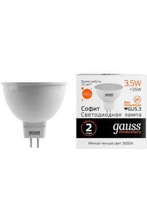 лампа GAUSS Elementary 3.5Вт GU5.3 LED 290Лм 3000K MR16 спот