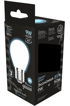 лампа филаментная GAUSS 9Вт Е27 LED 610Лм 4100К G45 milky шар