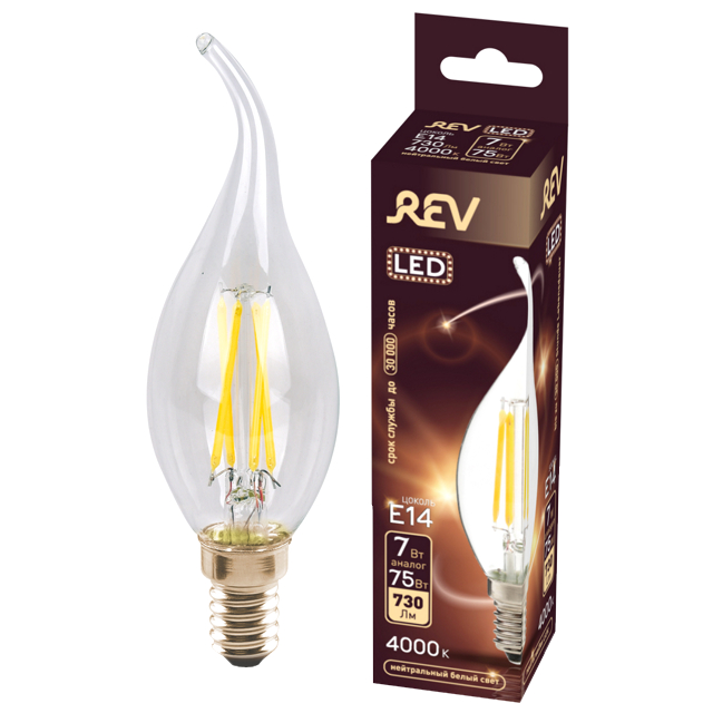 Где купить лампа филаментная REV 7Вт E14 FC37 4000K свеча на ветру Rev 