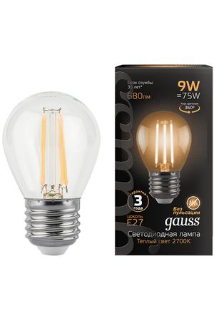 лампа филаментная GAUSS 9Вт Е27 LED 680Лм 2700К G45 шар