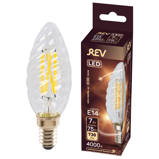 Где купить лампа филаментная REV 7Вт E14 TC37 4000K свеча витая Rev 