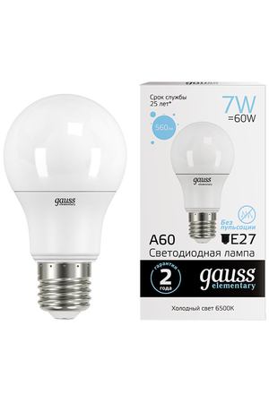 лампа GAUSS Elementary 7Вт E27 LED 560Лм 6500K A60 шар
