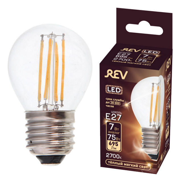 Где купить лампа филаментная REV 7Вт E27 G45 2700K шарик Rev 