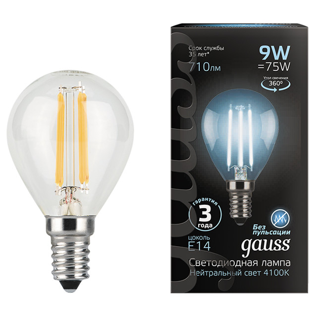 Где купить лампа филаментная GAUSS 9Вт E14 LED 710Лм 4000К шар Gauss 