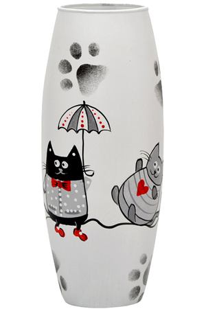 ваза Коты под зонтом 25см бочка стекло ручная роспись
