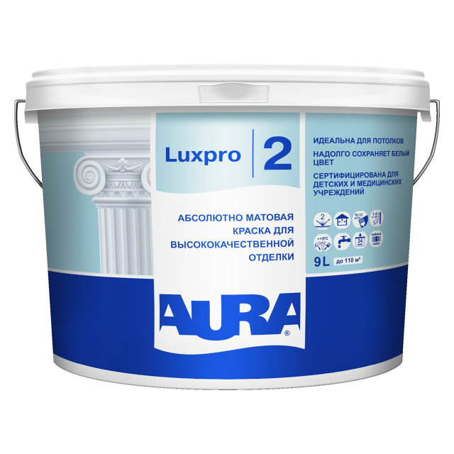 Где купить краска в/д AURA Luxpro 2 белая 9л глубокоматовая для стен и потолков, арт.11201 Aura 