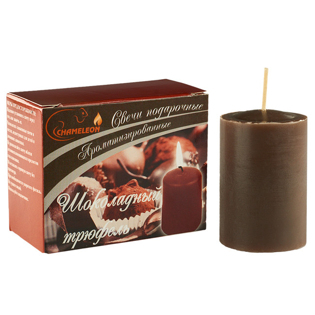 Где купить свеча-столбик CHAMELEON Шоколадный трюфель 2шт. 4х6см 6ч/г ароматизированная Без бренда 
