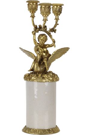 Подсвечник Glasar ангел с лебедем, белый и золотой, 12х12х31 см