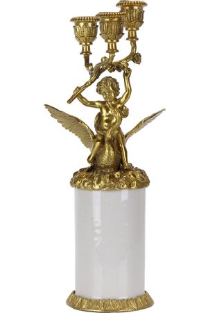 Подсвечник Glasar ангел с лебедем, белый с золотым, 12х12х31 см