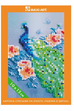 Картина Стразами на Холсте Maxi Art Павлин в Цветах, 10х15 см