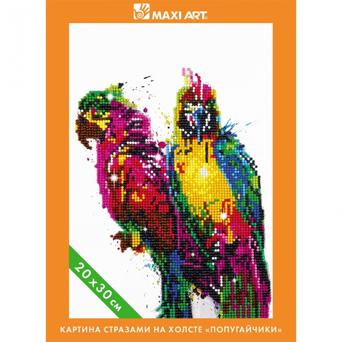 Где купить Картина стразами на холсте Maxi Art Попугайчики, 20х30 см Maxi Art 