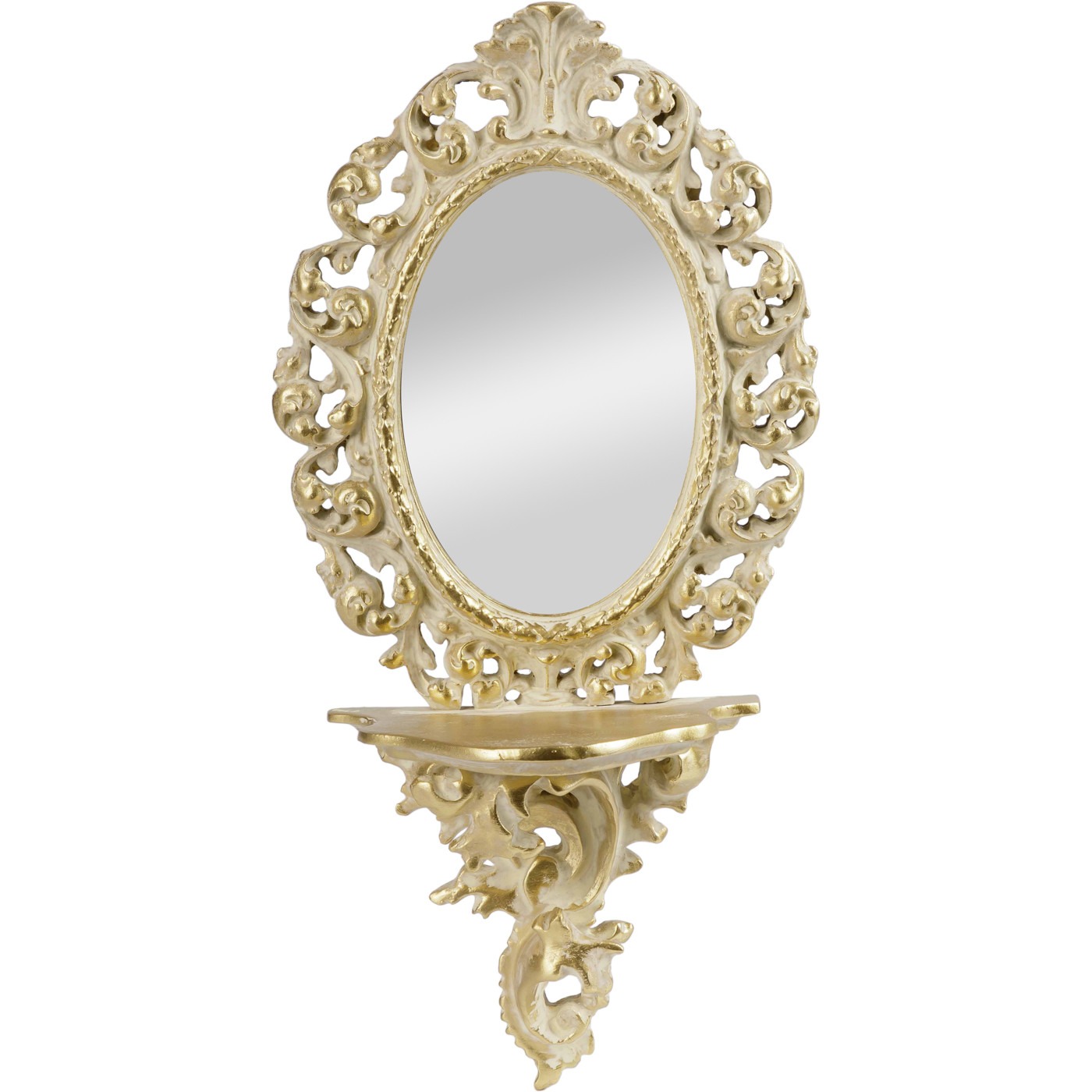 Где купить Зеркало настенное Glasar с полочкой светлое золото 18х9х35 см Glasar 