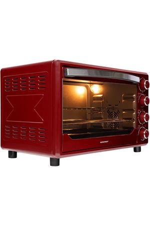 Мини-печь NORDFROST RC 350 R , настольная духовка, 1600 Вт, 35л, конвекция, гриль, таймер до 120 минут, 3 режима нагрева, красный