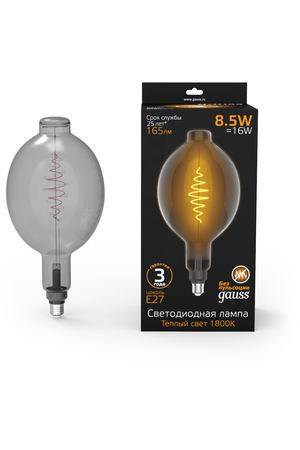 Лампа Gauss filament bt180 e27 8.5w gray 1800k