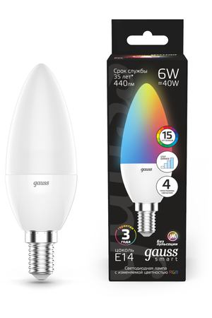 Лампа Gauss Свеча 6W E14 RGBW+димирование LED 1/100