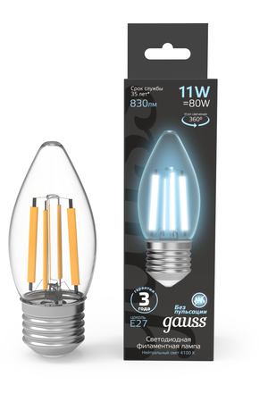 Лампа Gauss Filament Свеча 7W 580lm 4100К Е27 LED 1/10/50