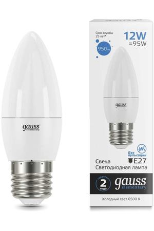 Лампа Gauss Elementary Свеча 12W 950lm 6500 K E27 LED
