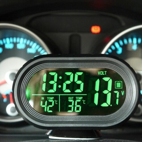 Где купить Автомобильные часы с подсветкой, вольтметром и термометром VST 7009V-2 Без бренда 