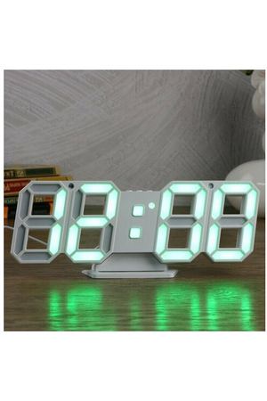 Часы-будильник электронные "Цифры", цифры зеленые, с термометром, белые, 23х9.5х3 см 4900412