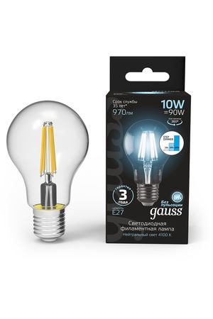 Лампа Gauss LED Filament A60 E27 10W 970lm 4100К step dimmable 1/10/40