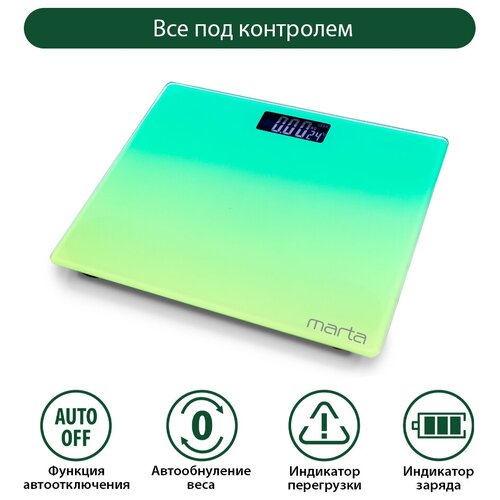 Где купить MARTA MT-SC1691 желто-зеленый LCD весы напольные диагностические, умные с Bluetooth Marta 