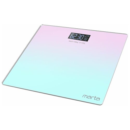 Где купить MARTA MT-SC1691 фиолетово-бирюзовый LCD весы напольные диагностические, умные с Bluetooth Marta 
