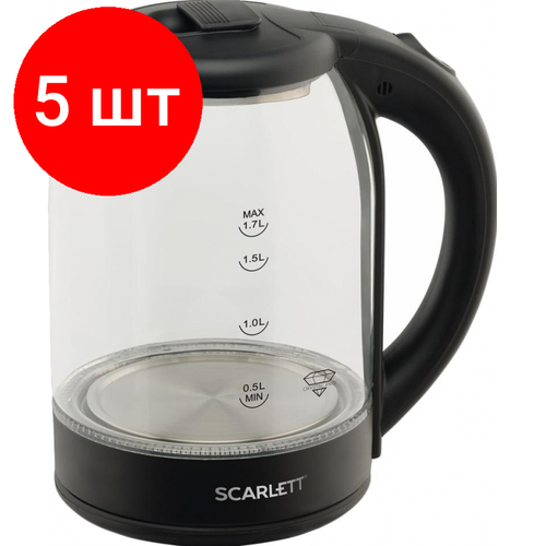 Где купить Комплект 5 штук, Чайник электрический SCARLETT SC-EK27G90, стекло, 1800Вт, 1.7л, черный Scarlett 
