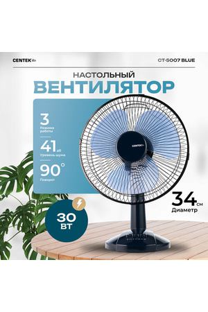 Вентилятор настольный CENTEK CT-5007 (синий) 30 Вт, диам: 31 см, 3 скорости, металл. решётка