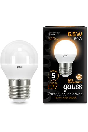 Gauss LED Globe E27 6.5W 2700K 1/10/50