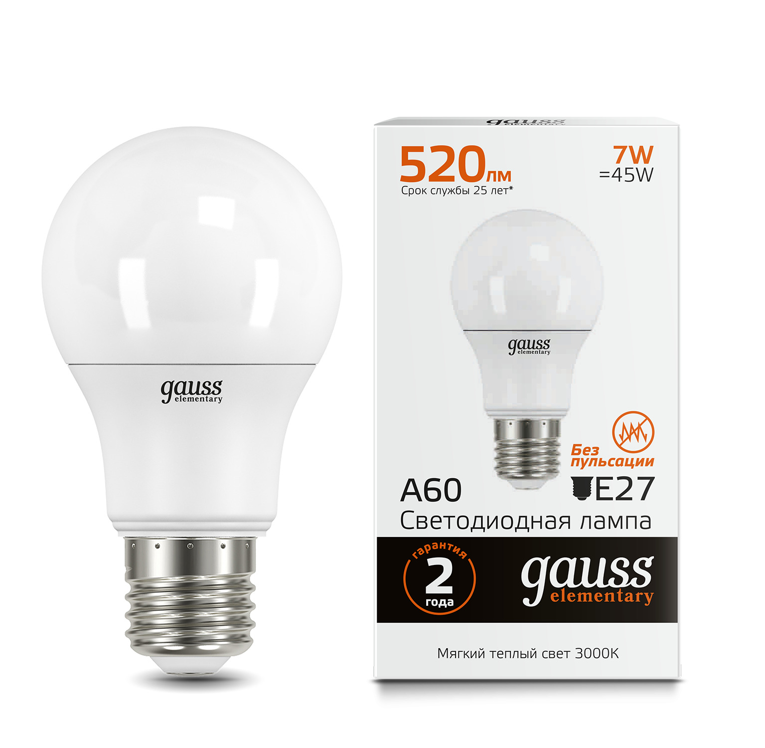 Где купить Gauss LED Elementary A60 7W E27 3000K 1/10/100 Gauss 