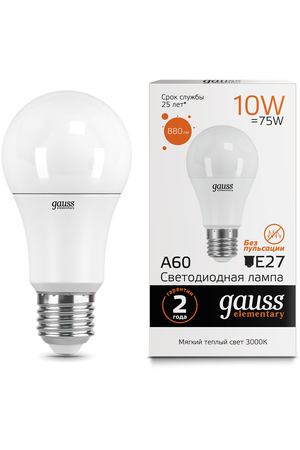 Gauss LED Elementary A60 10W E27 3000K 1/10/50