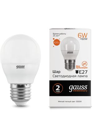 Gauss LED Elementary Globe 6W E27 3000K 1/10/100