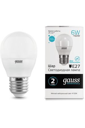 Gauss LED Elementary Globe 6W E27 4100K 1/10/100