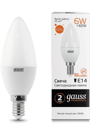 Gauss LED Elementary Candle 6W E14 3000K 1/10/100