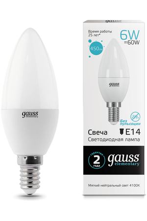 Gauss LED Elementary Candle 6W E14 4100K 1/10/100