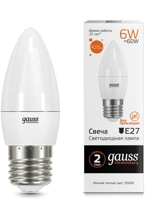 Gauss LED Elementary Candle 6W E27 3000K 1/10/50