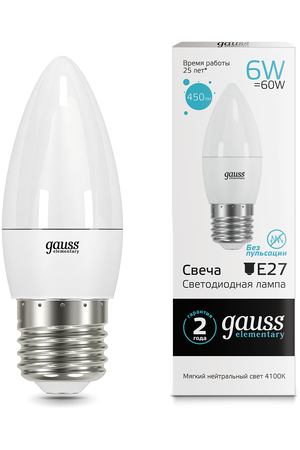 Gauss LED Elementary Candle 6W E27 4100K 1/10/50