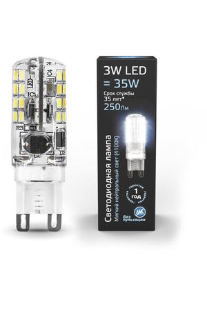 Лампа Gauss LED G9 AC150-265V 3W 240lm 4100K силикон 1/10/200