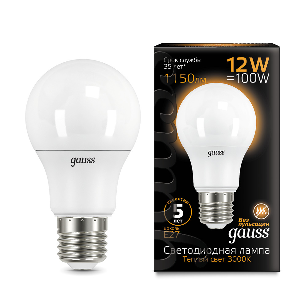 Где купить Gauss LED A60 globe 12W E27 3000K 1/10/50 Gauss 