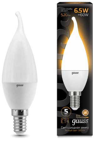 Gauss LED Candle tailed E14 6.5W 2700K 1/10/50