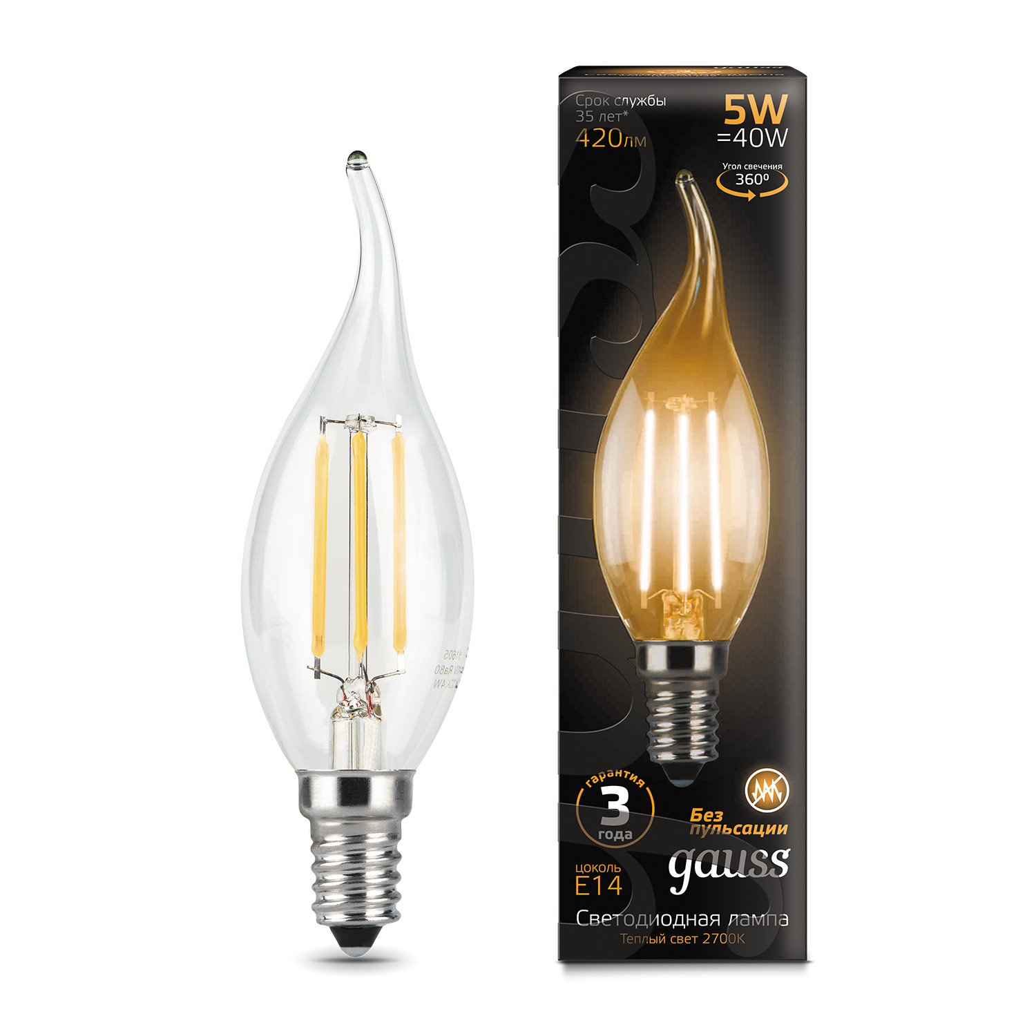 Где купить Gauss LED Filament Candle tailed E14 5W 2700K 1/10/50 Gauss 