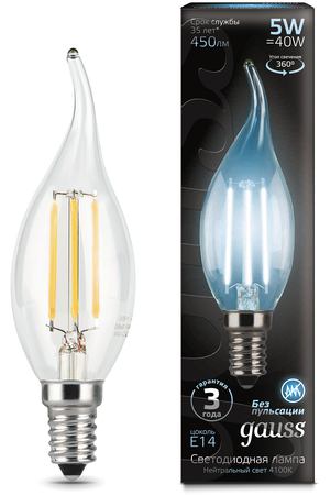 Gauss LED Filament Candle tailed E14 5W 4100K 1/10/50