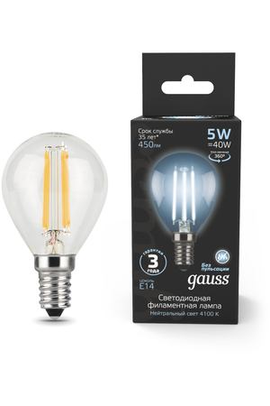 Лампа Gauss LED Filament Шар E14 5W 450lm 4100K 1/10/50