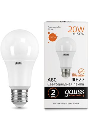 Gauss LED Elementary A60 20W E27 3000K 1/10/40