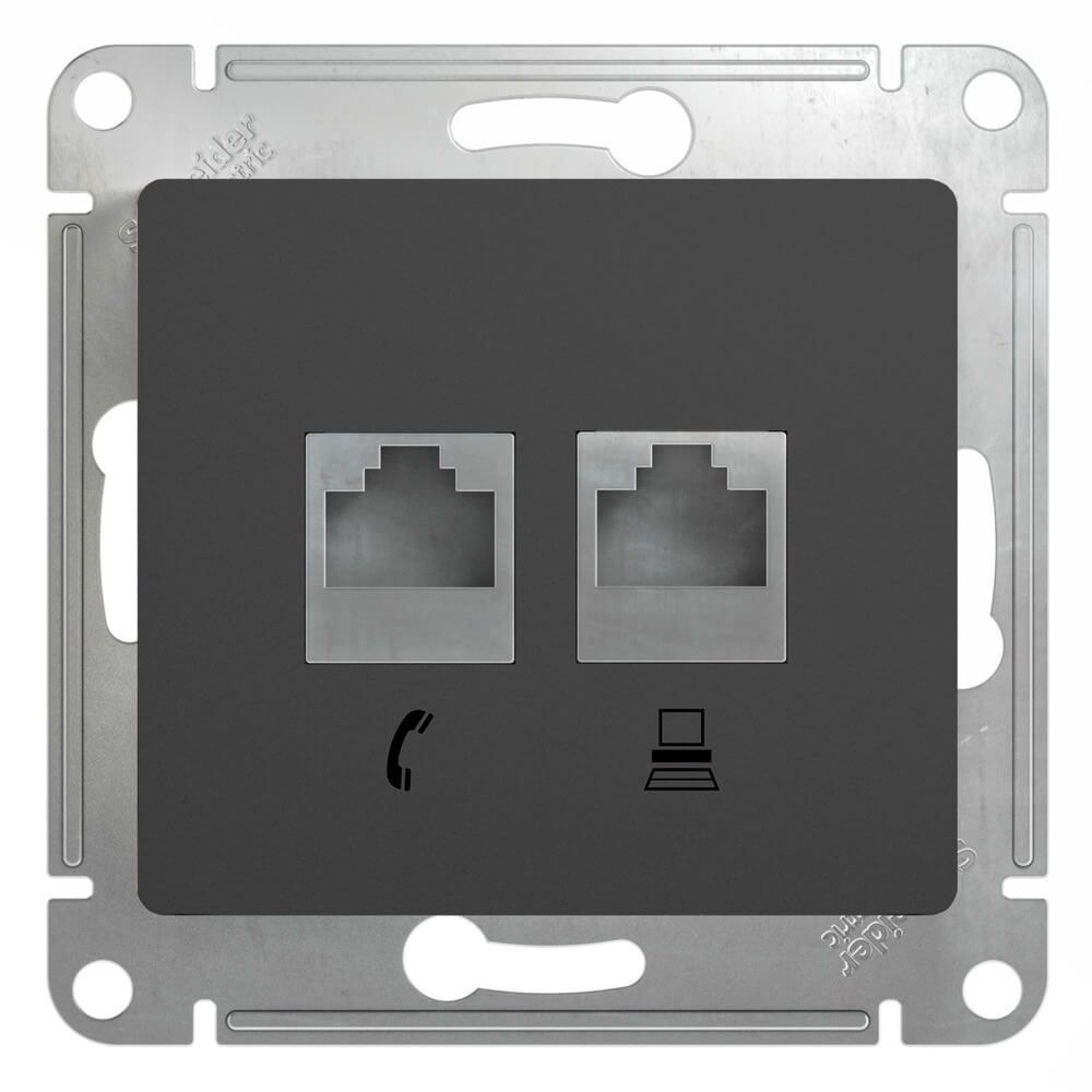 Где купить Розетка двойная Schneider Electric Glossa RJ45 + RJ11 антрацит Schneider electric 