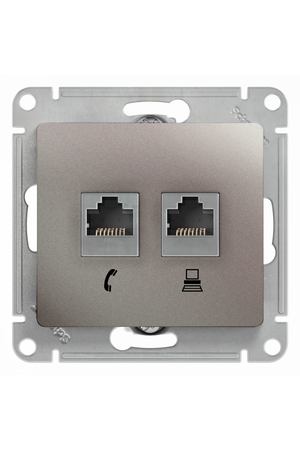 Розетка двойная Schneider Electric Glossa RJ45 + RJ11 платина