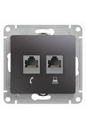 Розетка двойная Schneider Electric Glossa RJ45 + RJ11 графит